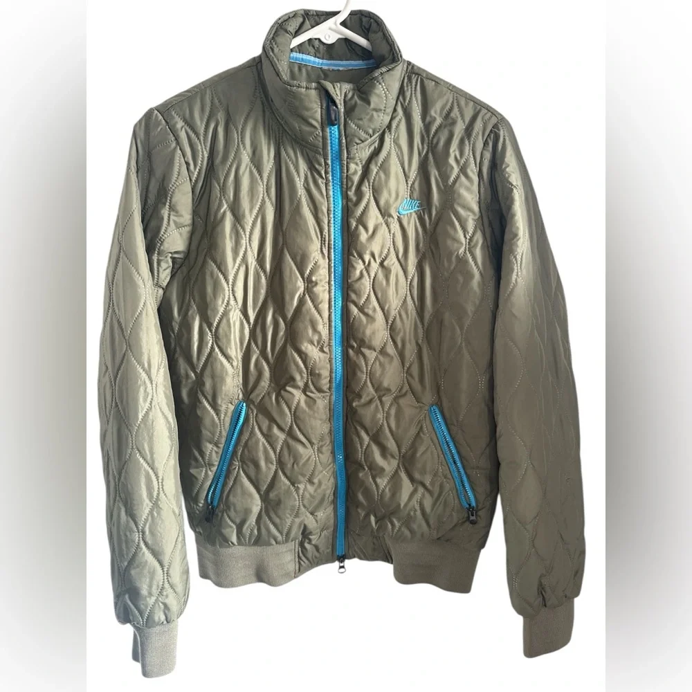 Nike Women's Olive and Blue Quilted Bomber Jacket sz: Medium - Picture 1 of 8